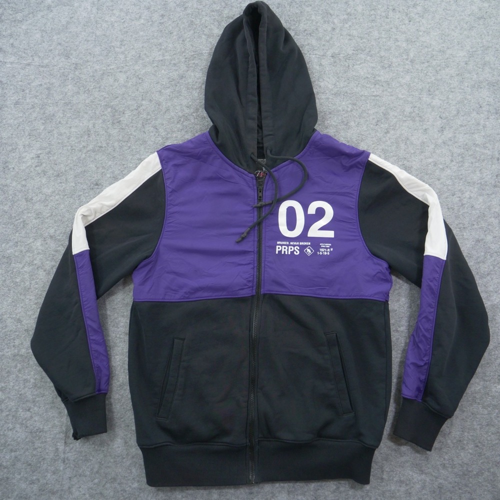 Prps Hoodie Jacket Mens Medium Black Purple Full Zip Hooded Streetwear